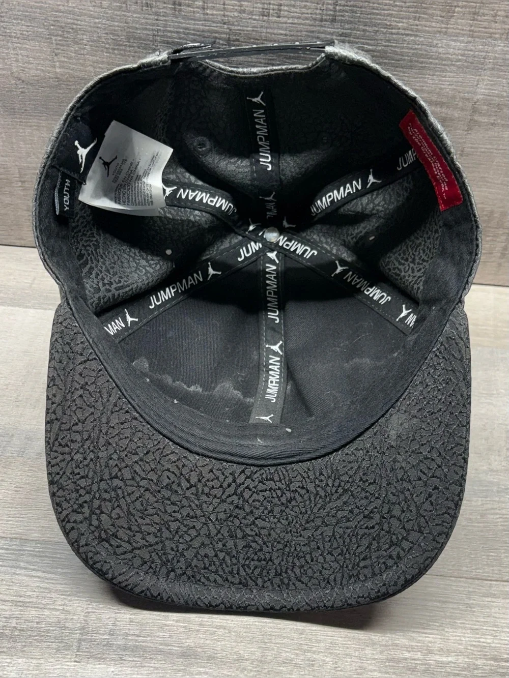 Jordan Youth Elephant Print Snapback Hat Black Jumpman Metal Logo Cap